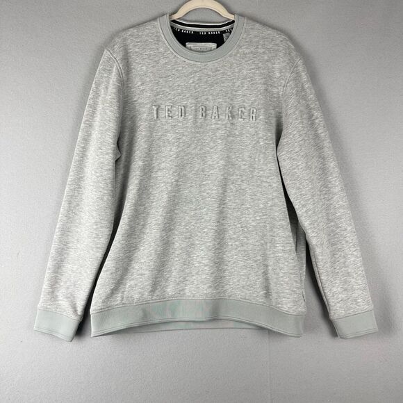 Ted Baker Embossed Sweatshirt Mens XL 5 Gray Spellout Crewneck Casual - Picture 1 of 16